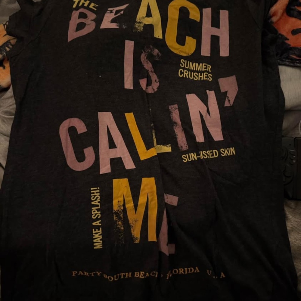 Black Graphic Tee with Yellow and Pink Text